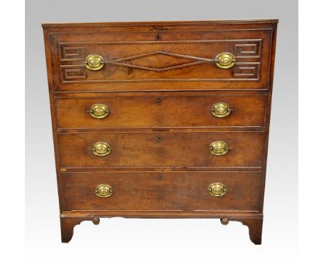 19th century mahogany secretaire chest with fitted drawer above three long drawers and bracket feet, 115 x 117cm.   