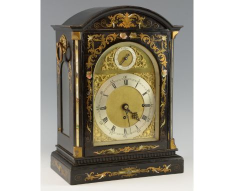 Early 19th century Irish triple fusee Bracket clock with Anchor Escapement, striking on 9 bells ebonised with brass and mothe