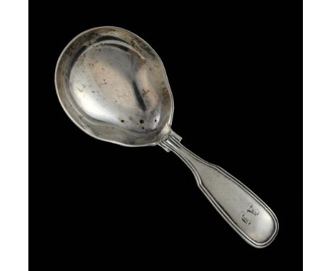 Victorian silver fiddle and thread pattern caddy spoon, by Josiah Williams & Co., Exeter, 1856, 0.8oz, 26g,.   