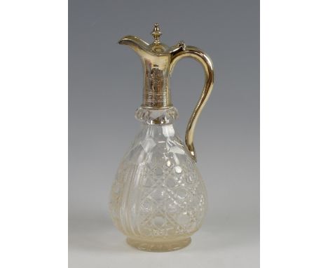Victorian silver mounted cut glass claret jug, by Henry Wilkinson & Co., Sheffield, 1871, 29.5cm high, .   