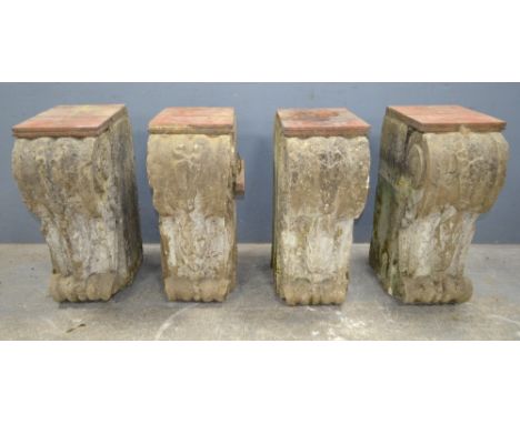 Set of four 19th century carved stone architectural scrolled mouldings, 67cm x 27cm .   