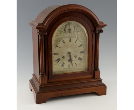 Mahogany cased mantel clock, by A. Wernet of Newport, the silvered dial with Roman numerals, triple train movement, Chime/Sil