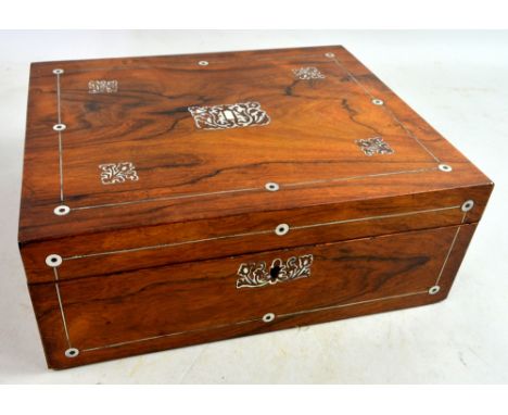 19th century rosewood and mother of pearl inlaid writing box, 40 x 32cm .  .  