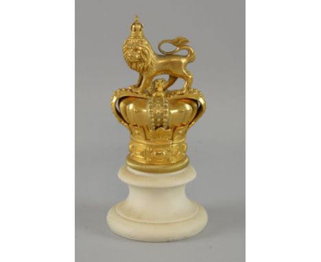 Victorian Grenadier Guards pike finial, re-gilded and mounted on a parian base. 15.5cm ( Possibly for the Royal Standard )Pro
