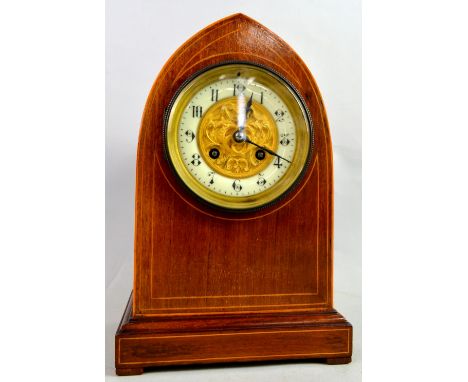 Early 20th century two train mahogany mantel clock, 28cm .   