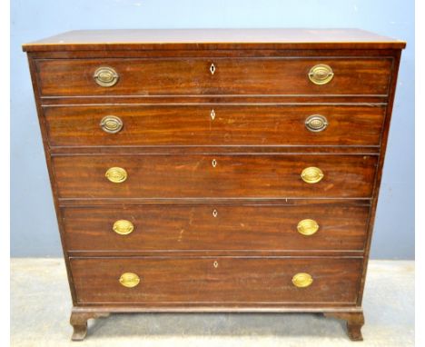 19th century mahogany secretaire chest, with secretaire drawer over three long graduated drawers on ogee bracket feet, 120cm 