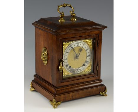 Early 20th century German  walnut two train mantel clock 36cm x 20cm .   