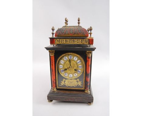 19th century French  boule work mantel clock with twin train movement,  35cm .   