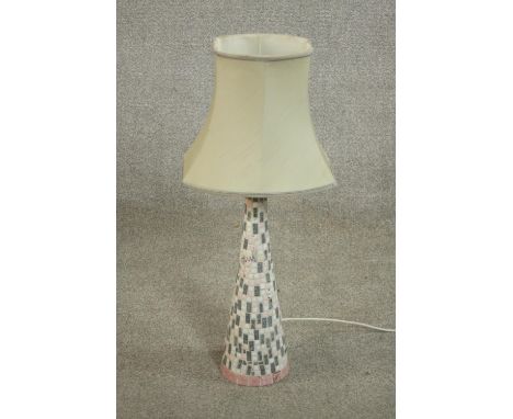 A late 20th century mosaic table lamp, of tapering form with a shade. H.67 Dia.14cm. 