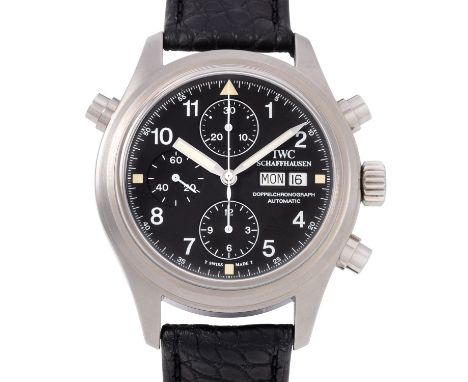 IWC Schaffhausen Neo-Vintage Fliegeruhr "Doppelchronograph" New Old Stock, Ref. IW3711. Aus 1993. Edelstahl. Automatik-Werk K