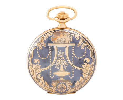 IWC Schaffhausen sehr seltene "Niello" Savonette Taschenuhr, Ref. IW5419. Aus 1986. NP: 20.400,- DM. Gelbgold 18K, Gehäuse mi