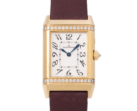 JAEGER-LeCOULTRE Reverso Duetto "Mondphase" Damenuhr, Ref. 26.1.54. Gelbgold 18K, Wendegehäuse besetzt mit ges. 64 Brillanten