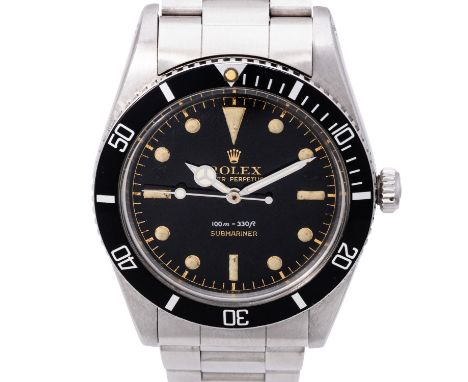 ROLEX Vintage Submariner "James Bond Small Crown" Herrenuhr, Ref. 5508. Ca. 1958. Edelstahl, Gehäuseboden innen signiert "550