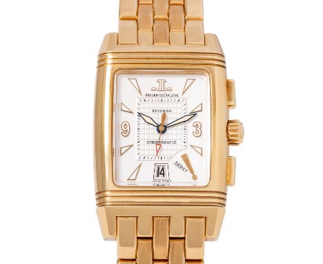 JAEGER-LeCOULTRE Reverso "Gran Sport" Retrograder Herren Chronograph, Ref. 295.1.59. Aus 1998. Gelbgold 18K. Handaufzug-Werk 