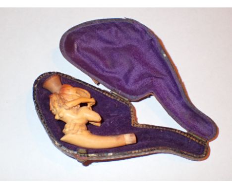 Cased Meerschaum opium pipe A/F CONDITION REPORT: A/F - missing legs, mouthpiece and right arm.