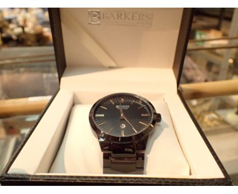 Barkers of Kensington black faced wristwatch on ceramic strap 