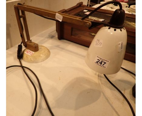 Table top white anglepoise lamp on base CONDITION REPORT: The item is fake wood, possibly resin.The electrical items included