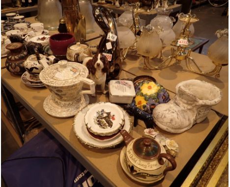 Mixed ceramics including H and K Tunstall teapot and stand horses dogs vases cabinet plates etc