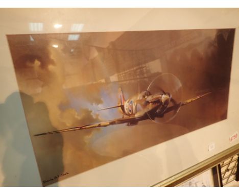 Gilt framed print of a Spitfire by Barrie A F Clarke