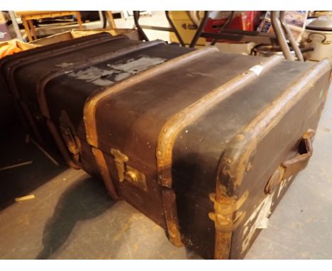 Large painted hessian and wood board luggage trunk 