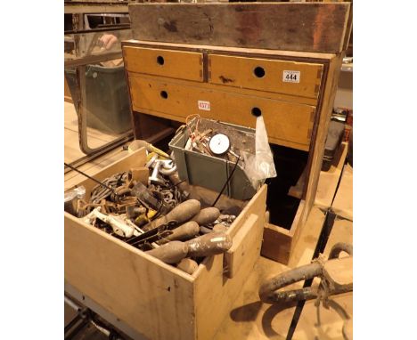 Joiners tool box nail carrier mixed box of fittings chain vice etc 