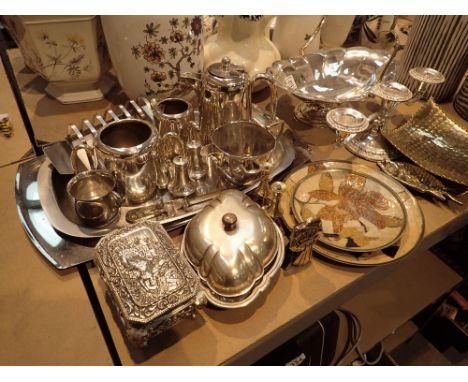 Selection of metalware plated brass etc including tableware candelabra trinket box etc
