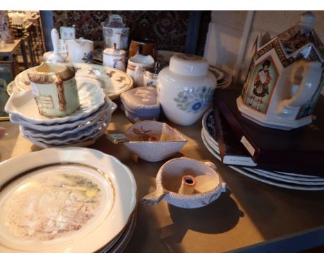 Shelf of mixed ceramics including Wedgwood 