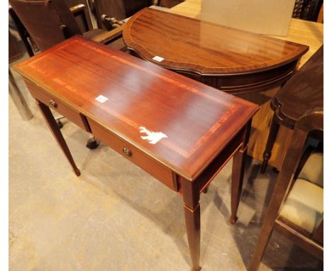 Two mahogany console tables one halfmoon design