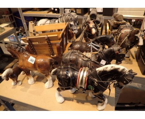 Collection of ceramic shire horses and farm horses