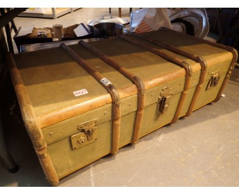 Vintage hessian covered luggage trunk 