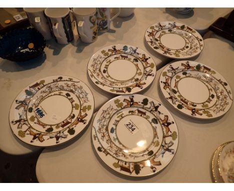Five Wedgwood hunting scene salad plates 
