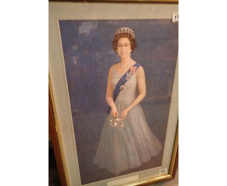 Large presentation print of Elizabeth II with storage case