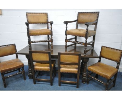 A 20TH CENTURY OAK RECTANGULAR TABLE, raised on four turned legs, united by a H stretcher, length 183cm x depth 76cm x height