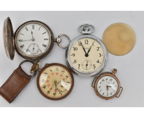 A SELECTION OF POCKET WATCHES, to include a late Victorian silver pocket watch, the enamel dial with black Roman numerals, su