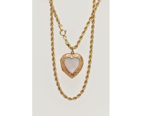 A 9CT GOLD ROPE TWIST CHAIN WITH LOCKET, chain fitted with a spring clasp, hallmarked 9ct Sheffield import, stamped 375, leng
