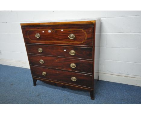 A GEORGIAN MAHOGANY SECRETAIRE CHEST, the top drawer with a fall front door, enclosing a fitted interior and green baize writ