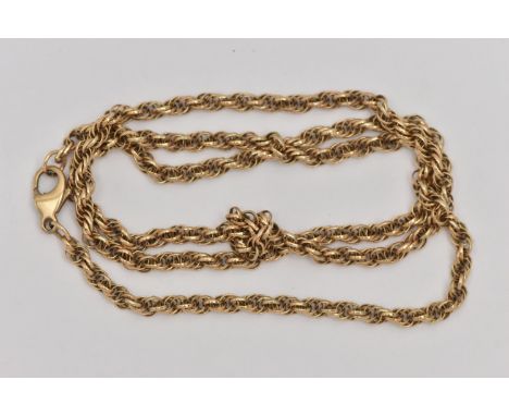 A 9CT GOLD ROPE TWIST CHAIN, fitted with a lobster clasp, hallmarked 9ct Birmingham, length 450mm, approximate gross weight 7