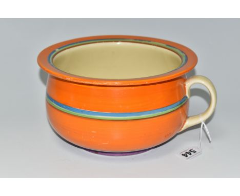 A 'FANTASQUE' CHAMBER POT BY CLARICE CLIFF, Wilkinson Ltd. orange, blue, purple and green banding design, diameter 22cm (1) (