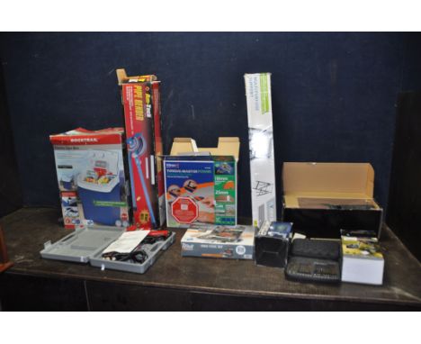 A SELECTION OF TOOLS AND STANDS including a Workzone Trestle stand, a Parkside belt sander, a soldering iron set (all three P