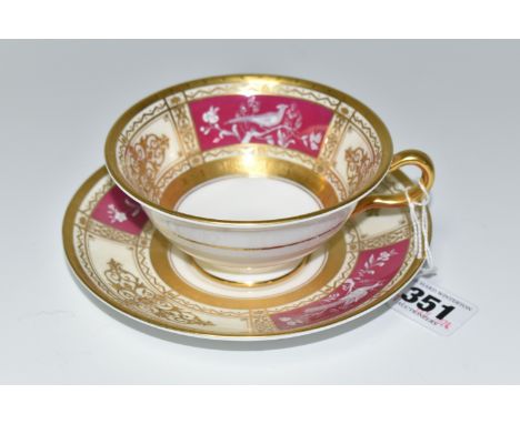 A MINTON PATE SUR PATE BREAKFAST CUP AND SAUCER, PATTERN NO. H5103, EACH PIECE DECORATED WITH TWO PANELS OF AN EXOTIC BIRD AM