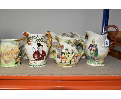 A GROUP OF CROWN DEVON JUGS AND TANKARDS, jugs comprising I Love a Lassie (no musical movement, end of handle broken off), Da