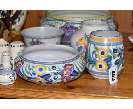TEN PIECES OF POOLE POTTERY, traditional ware, to include bowls, vases, salt and pepper pots, each piece having a red earthen