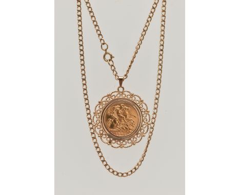 A HALF SOVEREIGN PENDANT AND CHAIN, half sovereign depicting Queen Elizabeth II obverse, George and The Dragon reverse, dated