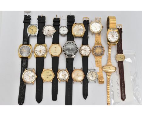 A SELECTION OF WRISTWATCHES, mostly gents watches with names to include 'Sekonda Expose' with rubber strap, an 'Astral' watch