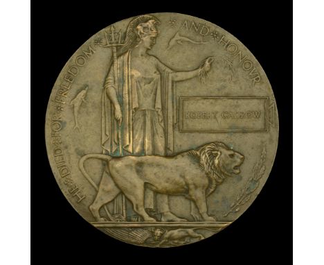 Memorial Plaque (Robert Cadzow) traces of verdigris, very fine £100-£140  ---  Robert Cadzow, an apprentice engineer at the A