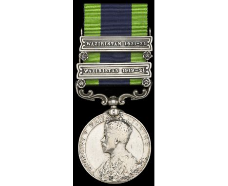 India General Service 1908-35, 2 clasps, Waziristan 1919-21, Waziristan 1921-24, unofficial retaining rod between clasps (141