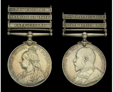 Pair: Private T. Malin, Northumberland Fusiliers  Queen’s South Africa 1899-1902, 3 clasps, Cape Colony, Orange Free State, T