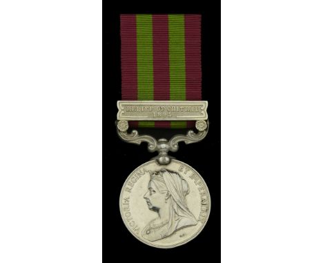 India General Service 1895-1902, 1 clasp, Relief of Chitral 1895 (2119 Pte. R. Gorman 1st. Bn. E. Lanc: Regt.) edge bruising,