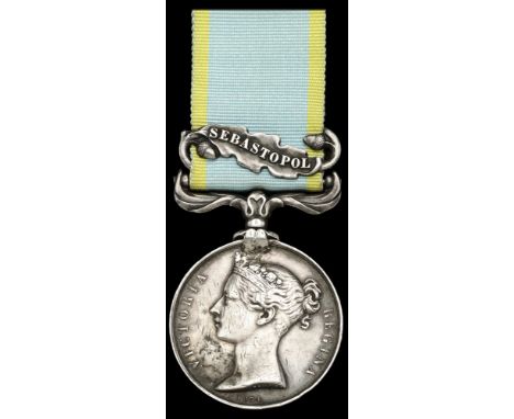 Crimea 1854-56, 1 clasp, Sebastopol (Gr. Dr. R. Mills. R.A.) contemporarily engraved naming, suspension claw crudely tightene