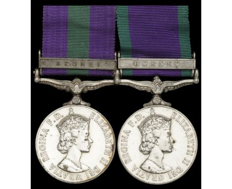 Pair: Gunner I. Ross, Royal Artillery  General Service 1918-62, 1 clasp, Brunei (23880984 Gnr I. Mc K. Ross. RA.); General Se